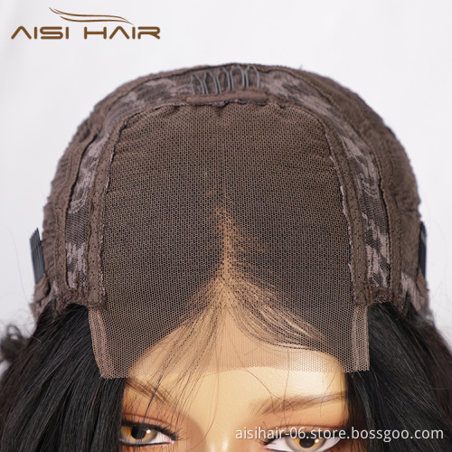 Aisi Hair Wholesale 20 Inch Long Wavy Natural Black Wig 4x4  Lace Frontal Wigs Human Hair Lace Front Wigs For Women